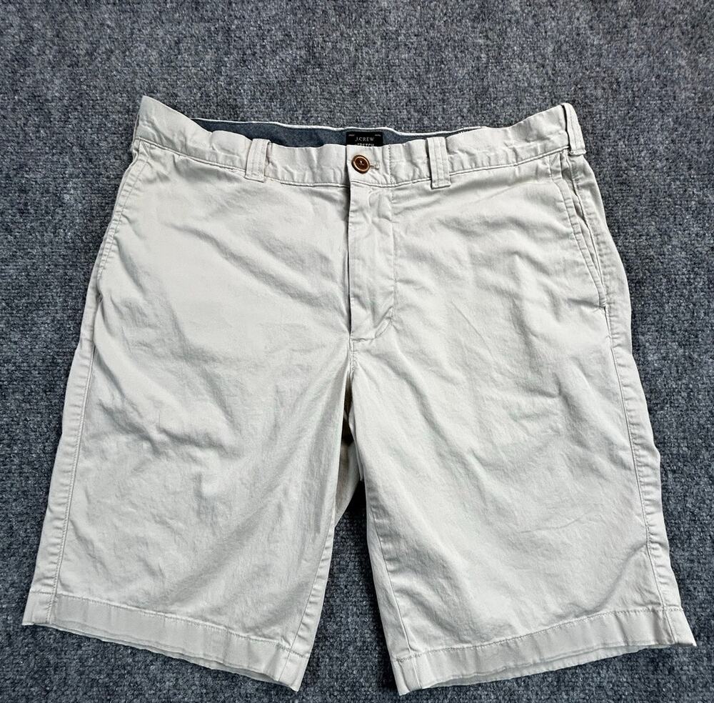 J.Crew Stretch Chino Shorts Men's 33 Khaki Beige Casual Flat Front 10.5" Inseam